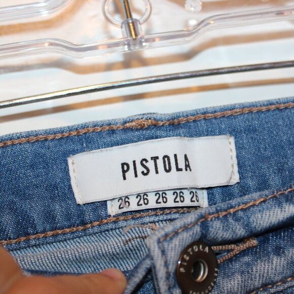 pistola Blue high-Rise Destructed Straight Leg Jeans Women's Size 26 - Picture 7 of 12